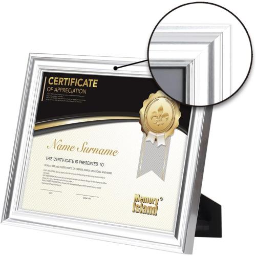 Memory Island 8.5x11 Diploma Document Frames,Real Glass Fronts, 4 Pack Silver Certificate Frames for Wall Or Tabletop Display,Diploma Frames For Degree Award