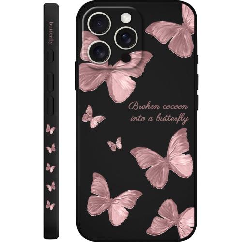 LEECG for iPhone 16 Pro Max Case Scratch Resistant Soft Slim Fit Floral Phone Cover for iPhone 16 Pro Max 6.9 inch-Butterfly Black