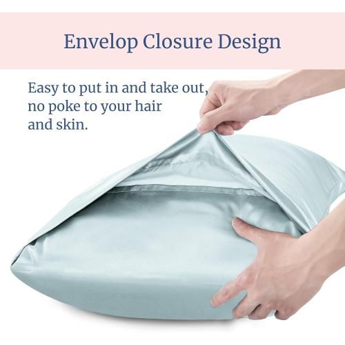 BEDELITE Satin Pillowcase for Hair and Skin, Super Soft and Cooling Similar to Silk Pillow Cases 2 Pack with Envelope Closure, Gift for Women Men(20x26 Standard Size, Stone Blue)