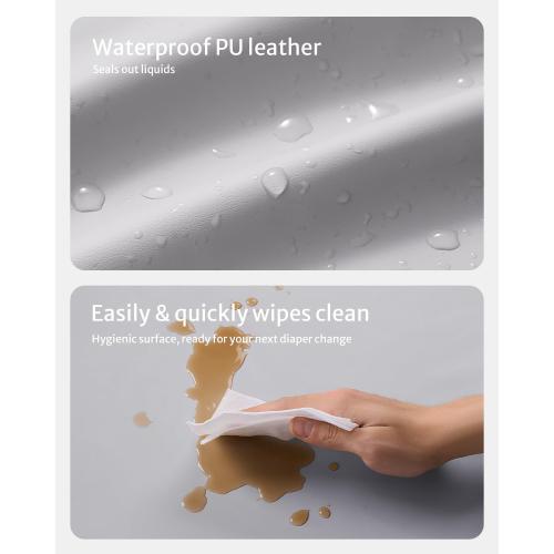 Blissful Diary Vegan Leather Baby Changing Pad with Waterproof & Wipe-Clean PU Cover, Standard Size Cozy Diaper Changing Pad for Dresser and Table, Light Gray
