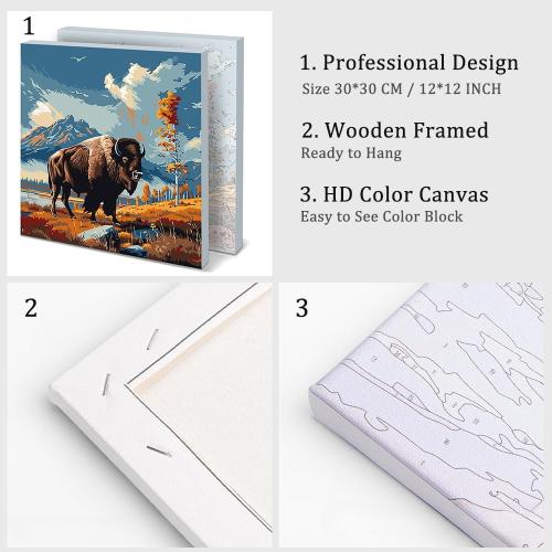 Natuyalo Paint by Numbers Kit for Adults with Frame, Highland Cattle Framed Paint by Numbers for Adults Beginner, Animal Plateau Cattle DIY Acrylic Painting Kit 12x12 Inch