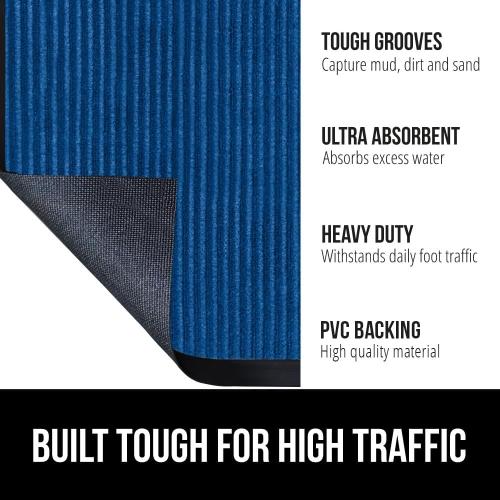 GORILLA GRIP Waterproof Traffic Guard Door Mat, 70x24, Heavy Duty Entryway Mats, Strong Backing Commercial Utility Rugs for Office Hallway, Garage Floor and Home, Low Profile Carpet Runner, Blue