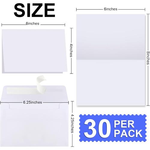 Blank Cards and Envelopes 4x6, 30 Pack White Invitation Cardstock with 30 Pack Envelopes, Thank you Blank Greeting Cards, for All Occasions DIY, Print custom