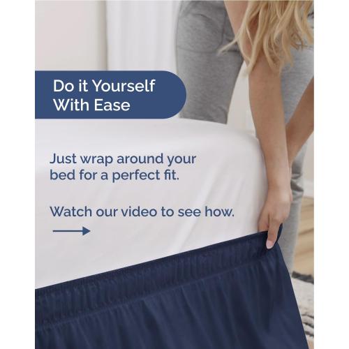 Wrap Around Dust Ruffle Bed Skirt, Queen Size - 14 Inch Drop, Navy Blue