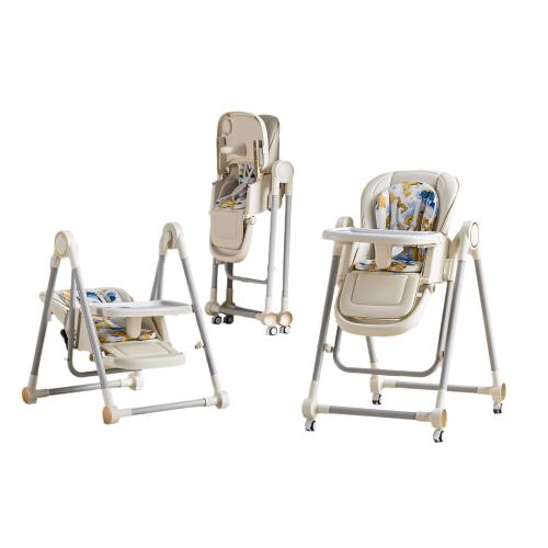 5 in 1 Baby High Chair Swings for Infants Soothes to Sleep Reclining Foldable Rocking 8 Level Height Adjustment Eco Friendly Washable PU Cushion Baby Feeding Chair(White)