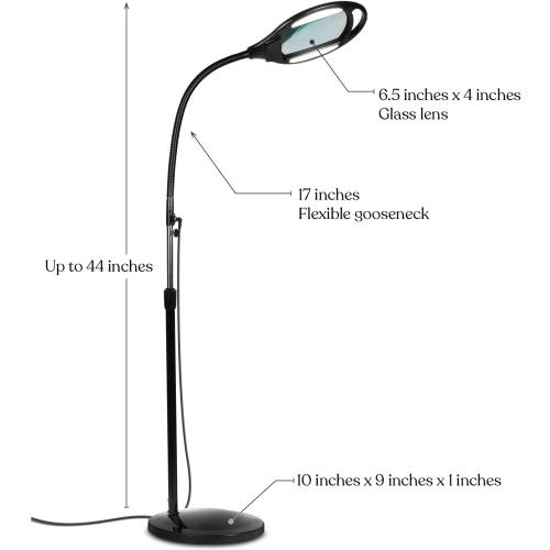 Brightech LightView Pro Magnifying Floor Lamp - Hands Free Magnifier with Bright LED Light for Reading - Work light With Flexible Gooseneck - Standing Mag Lamp