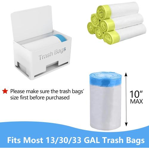 Size Large Trash Bag Holder Dispenser, Metal Garbage Bag Dispenser Roll Holder, Kitchen Trash Storage Organizer for Under Sink, Wall Mounted or Countertop, White