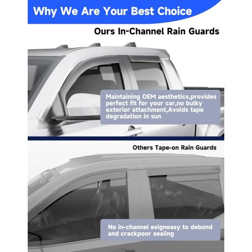 in-Channel Window Visors Rain Guards for Toyota Tacoma 2024-2026 DoubleCab