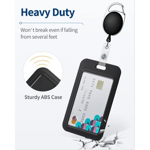 Uniclife 10 Pack Sliding ID Badge Holder Hard Black Vertical Plastic Card Case Protector Pouch with Clear Window for Office School ID Credit Cards Proximity Key Cards Driver’s Licenses and Passes