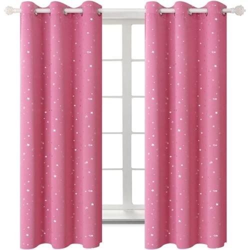 BGment Pink Blackout Curtains for Girls Bedroom, Sparkling Star Curtains Thermal Insulated Grommet Window Drapes for Dreamy Cute Princess Style Room Decor, Set of 2 Panels, 42 x 63 Inch