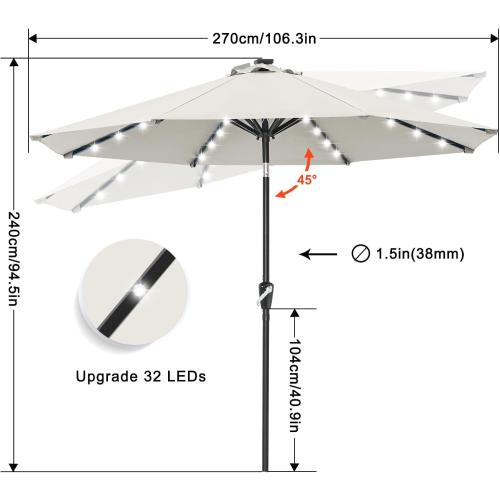 ABCCANOPY Durable Solar Led Patio Umbrellas with 32LED Lights 9FT (Light Beige) | Fade & UV Resistant Fabric,8 Heavy-Duty Ribs,Waterproof，Wind Vent Top,Crank & 45° Tilt,Ideal for Patio,Backyard,Garden