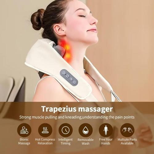 wfofmo Spark Imagine Neck Massager, 2025 New Noxa Neck and Shoulder Massager, Cordless Necks Massager with Heat, Portable Rechargeable Shiatsu Massage Device for Back, Neck & Shoulders (Beige)