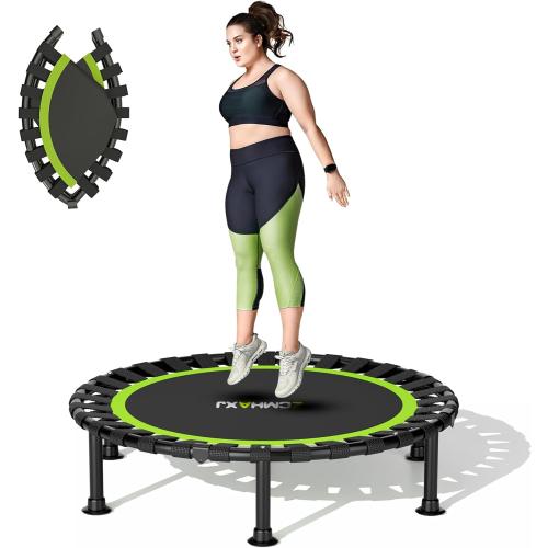 Black and Green Foldable Mini Trampoline, 40/48 Rebounder Trampoline for Adults & Kids, 440lbs Capacity Indoor Fitness Workout Exercise Equipment