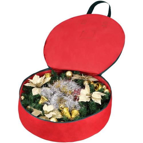 Primode Christmas Wreath Storage Bag  Artificial Wreath Container - Garland Holiday Xmas Wreaths Holder - Sturdy Handles - Inner Straps - Card Slot Dual Zipper Strong Oxford