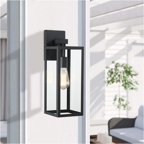 2 Pack Large Outdoor Sconce Lights,18 Inch Outdoor Wall Lantern Light,Exterior Sconce Metal and Glass Large Porch Light, Black Outdoor Lanterns for Front Porch Garage Balcony