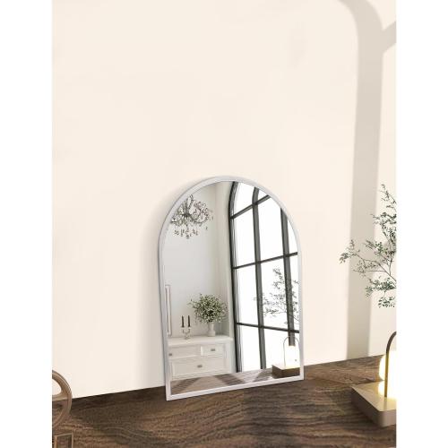 Arched Wall Mirror, Silver Arch Brushed Metal Frame Bathroom Mirror, Arched Top Bathroom Vanity Mirrors for Living Room Bedroom Mantel Entryway Hallways Home Decor Aluminum Alloy Frame