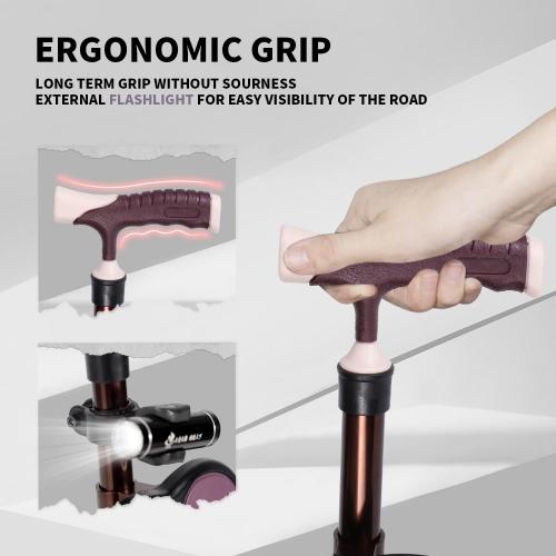 Folding Cane Seat 441 lbs Capacity Thick Aluminum Alloy Cane Stool Crutch Chair Seat Three-Legged Cane Seats Highly Adjustable Walking Stick Tall Unisex for Elderly As Gift