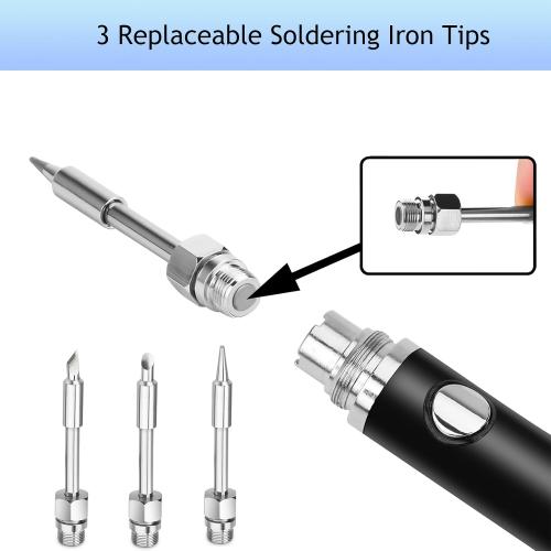Cordless USB Soldering Iron Kit, 800mAh Battery, 3 Temperature Settings Soldering Iron Tool Kit for Home Appliance Repair, DIY