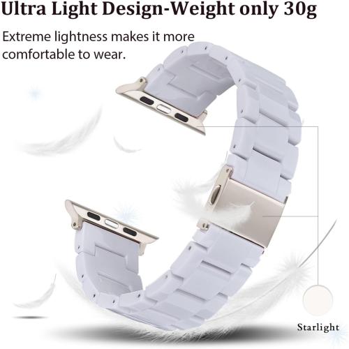 V-MORO Resin Band Compatible with Apple Watch Bands Series 11/10/9/8/7 41/42/40/38mm iWatch 6/5/4/3/2/1/SE with Starlight Buckle Fashion Wristband Strap Women Men(Pure White,42mm/41mm/40mm/38mm)