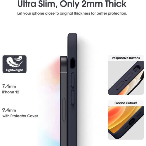 Supdeal Liquid Silicone Case for iPhone 12, [Camera Protection] [Anti Fingerprint] [Wireless Charging] 4 Layer Phone Case Protective Cover, Built-in Microfiber Case Cover, 6.1, Black