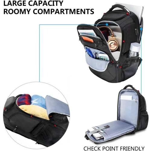 KROSER TSA Friendly Travel Laptop Backpack 17.3 inch XL Computer Backpack Water-Repellent College Daypack Business Backpack with RFID Pockets & USB Port for Men/Women-Black