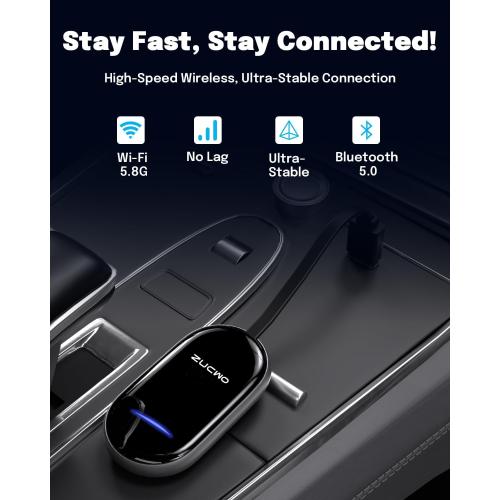 ZUCWO 2-in-1 Wireless CarPlay Adapter and Android Auto Adapter – Converts Wired to Wireless for Cars 2016 , Plug & Play, USB-A to USB-C for iOS10 /Android 11