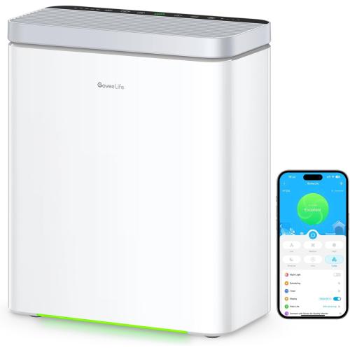 GoveeLife Smart Air Purifier for Home Large Rooms, Covers up to 1046 ft² | PM2.5 Monitor, 24dB Sleep Mode, 3-in-1 Filter Air Purifier with App and Alexa Control for Pet Hair, Odors, Pollen and Smoke