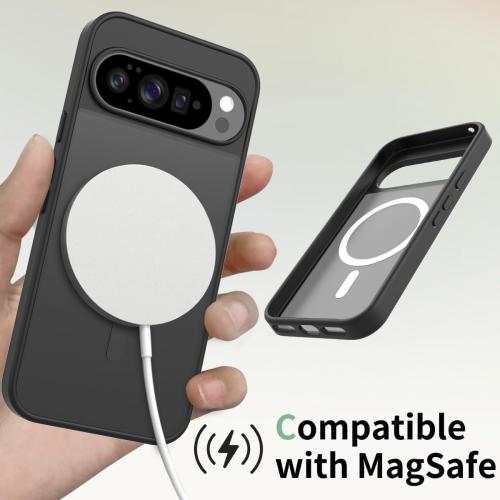 Compatible with Google Pixel 10 / Pixel 10 Pro/Pixel 9 / Pixel 9 Pro Case, Magnetic Translucent Matte Hybrid Gradient Transparent Soft TPU Clear Skin Cover Protection Case (Black)