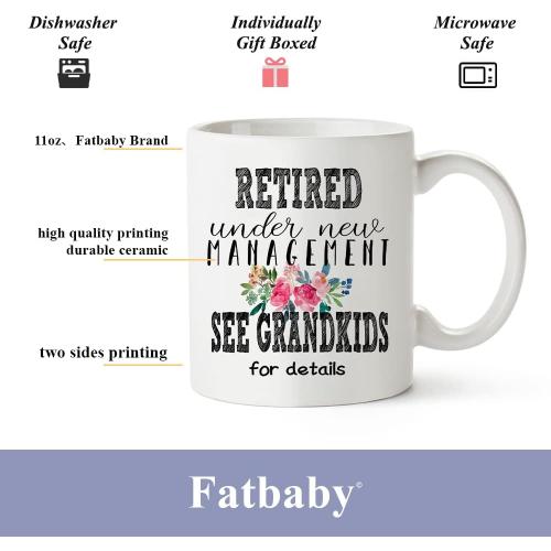 Fatbaby Retirement Gifts for Women,Retired Under New Management See Grandkids For Details Coffee Mug,Happy Retirement Mug for Women 2026,Funny Retired Gifts for Coworker