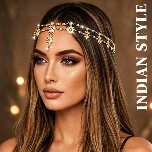 Yalice Gold Head Chain Indian Floral Bollywood Forehead Headpieces Elastic Goddess Bridal Wedding Hair Jewelry for Women