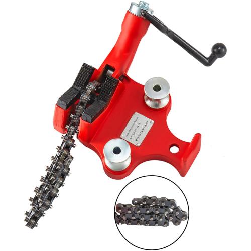 Mophorn Screw Bench Chain Vise 1/8 to 5-Inch Pipe Capacity, Heavy Duty Bench Chain Pipe Vise with Crank Handle, Neoprene-Coated Jaw, Cast Iron Material Ideal for a Variety of Pipes