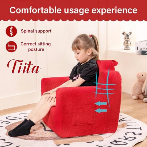 Tiita Kids Couch Plush Toddler Chair, Cloud-Like Glow in The Dark Kids Sofa Toddler Reading Chair with Washable Cover Carrying Handle, Convertible Children Sofa Chair for Girls and Boys