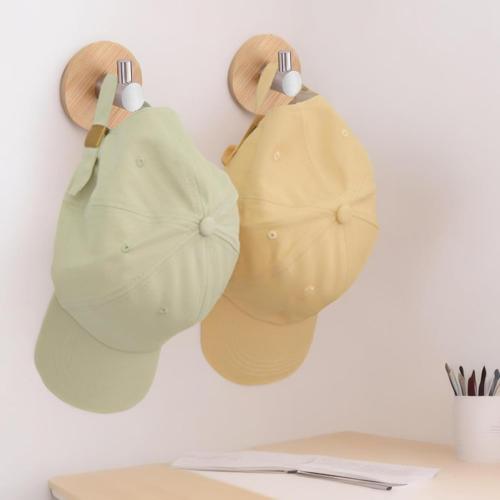Adhesive Wall Hooks, Bamboo Wood Coat Hook for Hanging Towel Hangers for Bathroom Key Hat Hooks 4-Pack (Wood Silver)