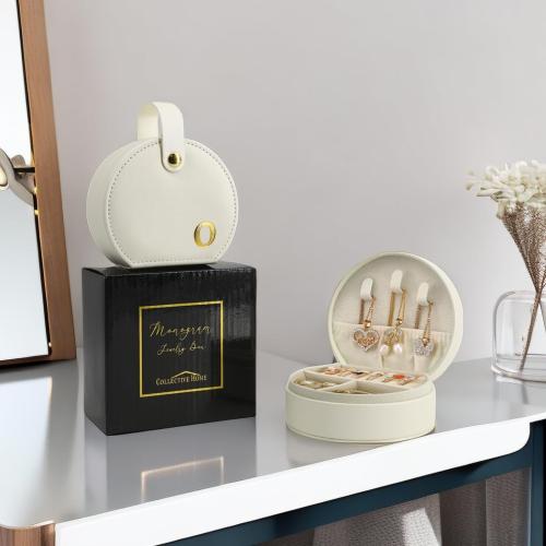 COLLECTIVE HOME - Travel Jewelry Case, Elegant Half-Moon Design with Gold Monogram, Detachable Handle, Personalized Accessory Organizer, Gift for Fashion-Forward Women and Teens (o)