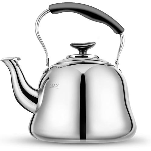 Tea Kettle Stovetop Whistling Teakettle ClassicTeapot Stainless Steel Tea Pots for Stove Top with Heat-resistant Folding Handle Mirror Finish, 2 liters