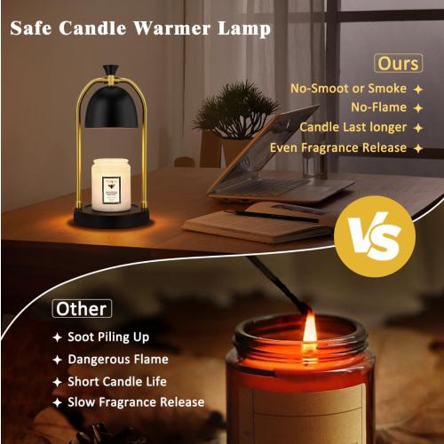 Hong-in Candle Warmer Lamp - with Timer & Dimmable, Cozy Birthday Gift for Women Mom, Modern Home Decor House Warming Gifts Wax Melt Warmer for Jar Candles with 2 Bulbs (Black)