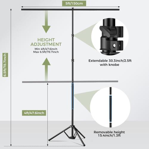 EMART Green Screen Backdrop Kit with Reverse Folding Base, 5x6.5ft Photo Greenscreen Background with Portable T-Shape Stand and 5 Clamps for Photography, Photoshoot, Studio Video Recording, Streaming