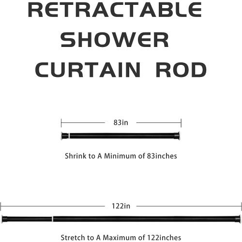 Tension Curtain Rod 83 to 122 Inches, 1.26 Diameter Spring Adjustable Curtains Rods Long Large Pole for Windows Door Bathroom Patio Outdoor No Drilling, Black