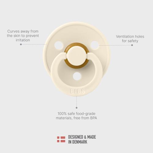 BIBS Colour Soother 4-Pack | BPA Free Dummy Pacifier | Round Nipple | Natural Rubber Latex | Made in Denmark | Size 18-36 Months | Blush Glow Mix