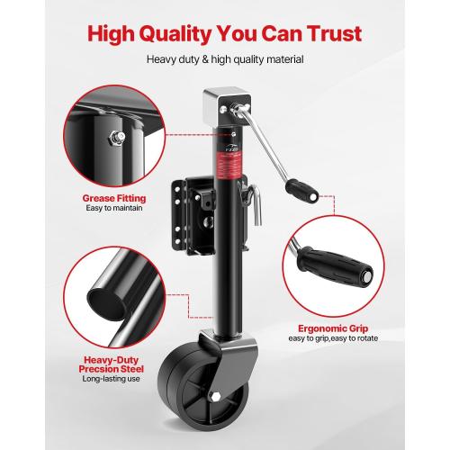 Size 12in 2000lbs Trailer Jack with Dual Wheel, 20-24V Cordless Drill Compatible, 12 Lift, for RV Boat，Black
