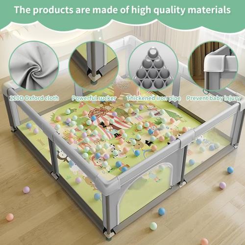 Baby Playpen, Play Pens for Babies and Toddlers, Mini Baby Fence Play Area,Safe Anti-Fall Play Yard with Gates, Small Playpen for Babies with Breathable Mesh, with Pull-Up Ring(Grey, 36 x36) MAY HAVE MISSING PIECES