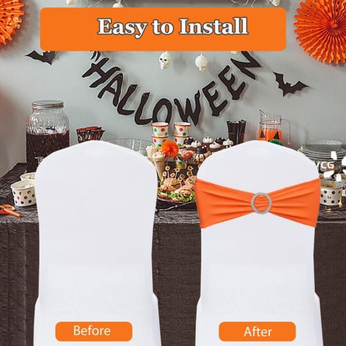 25PACk.....Albassa Chair Sashes Spandex Stretch Chair Bows with Buckle Slider for Wedding Party Decorations (Orange, 25PCS)