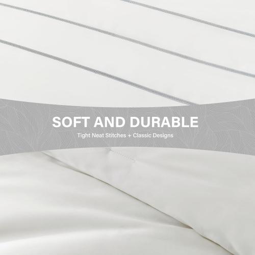 SahSahCasa Long-Staple Cotton Comforter Set King Size, Fluffy Bedding Set for King Bed, Embroidery Striped Lightweight Quilted Bed Set, 104 × 90, 3pcs, White