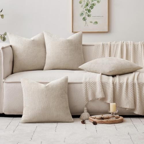 MIULEE Pack of 4 Couch Throw Pillow Covers 18x18 Inch Cream Soft Decorative Chenille Pillow Covers Farmhouse Accent Cushion Covers for Boho Home Decor Sofa Bedroom Living Room
