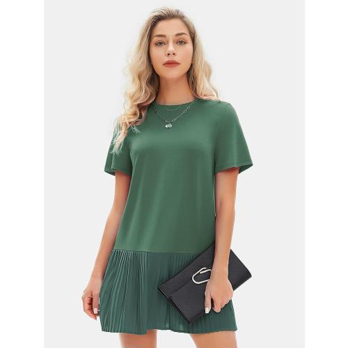 Size M ... Womens Summer Casual Short Sleeve Dress Crewneck Tshirt Dresses Pleated Aline Mini Dress 2025 Vacation Beach Sundress