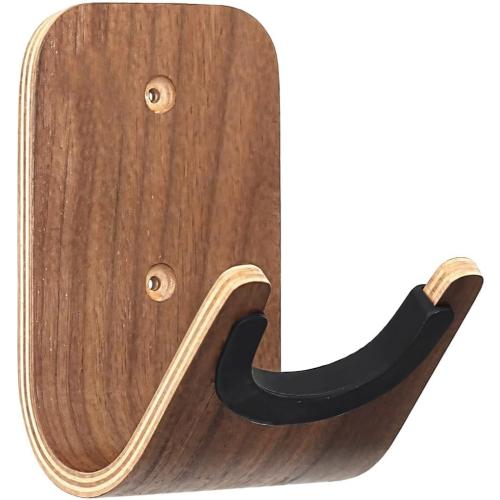 Wall-Mounted Guitar Holder, Wooden Rack With Silicone Cradle, Adhesive Or Screws Installation