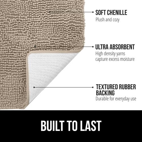 GORILLA GRIP Bath Rug Mat, Thick Soft Absorbent Chenille, Quick Dry Microfiber Mats, Rubber Backing Washable Shower Floor Rugs, US Designed Bathroom Bathmat Home Decor Accessories, 24x17, Gray Beige
