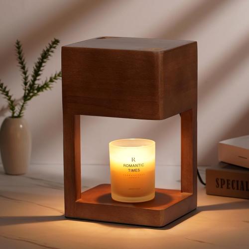 Color Brown Candle Warmer Lamp Wood with Timer, Dimmable Electric Candle Lamp Warmer for Jar Candles, 2*35 Watt Bulb, Christmas Gifts, Birthday Gifts for Mom, Decorative Wooden Candle Lamp for Bedroom Home Decor
