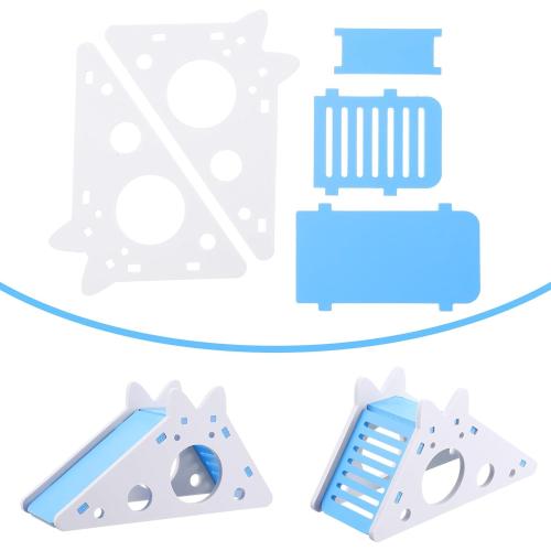 TIESOME Hamster House with Ladder and Slide, Wooden Hamster Play Toys Hideout Hut Gerbil Rat Hideaway Small Animal Activity Toy DIY Hamsters Cage Accessories for Small Pets(Blue)