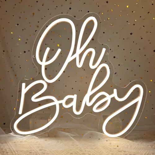 Oh Baby Neon Sign, Baby Shower LED Neon Light for Party Wall Decor Light Up Sign for Gender Reveal Birthday Party Decorations Warm White Dimmable USB Powered(14.2*12.9)